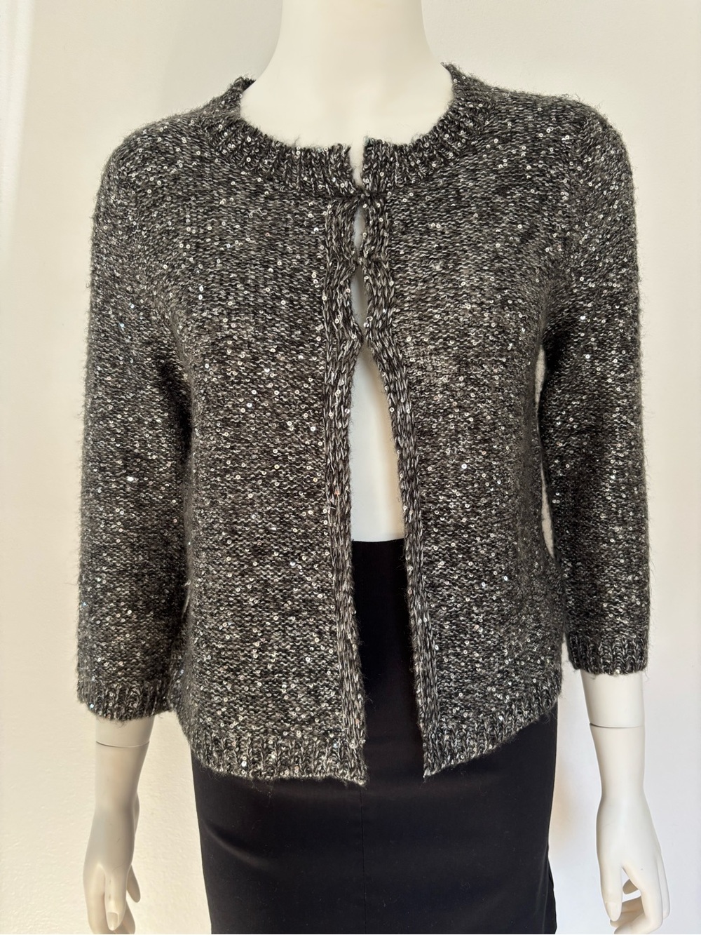Covington Black and Silver Speckled Open Front Cardigan